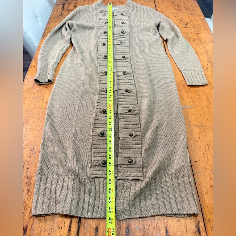 VENUS Long Camel Button-Front Ribbed Cardigan - Picture 12 of 12